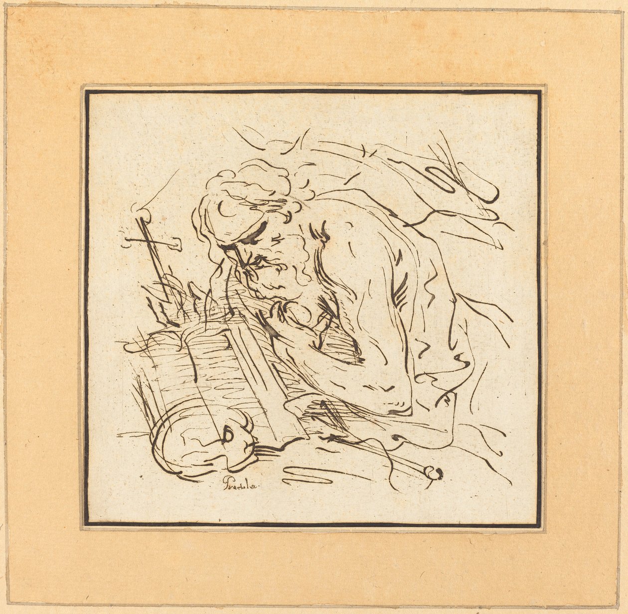 Sint Hiëronymus door Johann Gottlieb Prestel after Domenichino