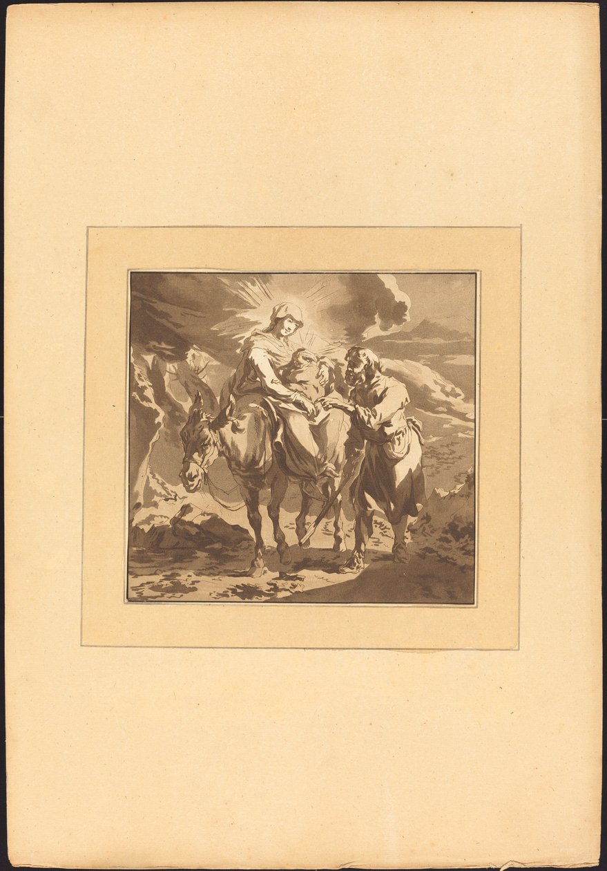 De Vlucht naar Egypte door Johann Gottlieb Prestel after Nicolaes Pietersz Berchem