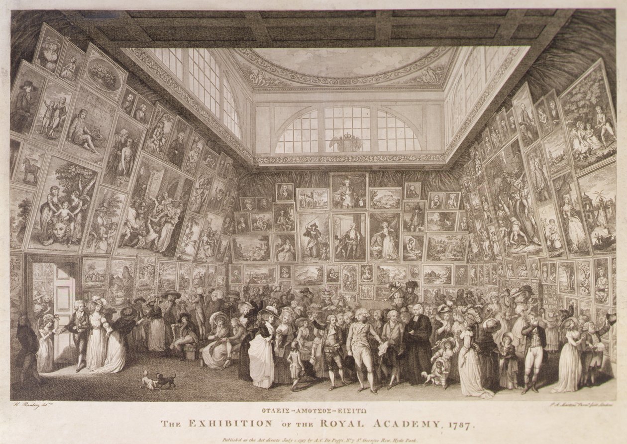 Interieur van Somerset House met een tentoonstelling van de Royal Academy of Arts in 1787 door Johann Heinrich Ramberg