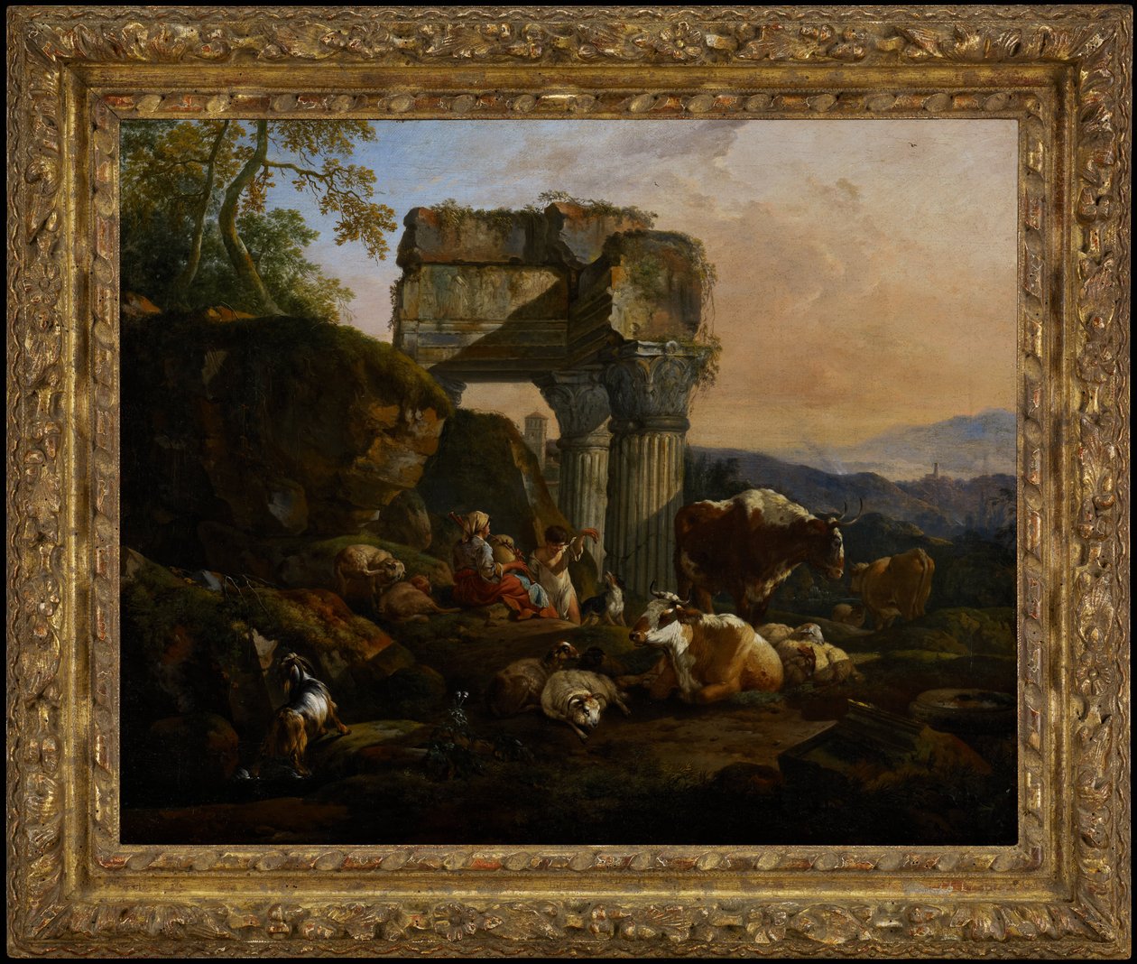 Romeins landschap met vee en herders door Johann Heinrich Roos