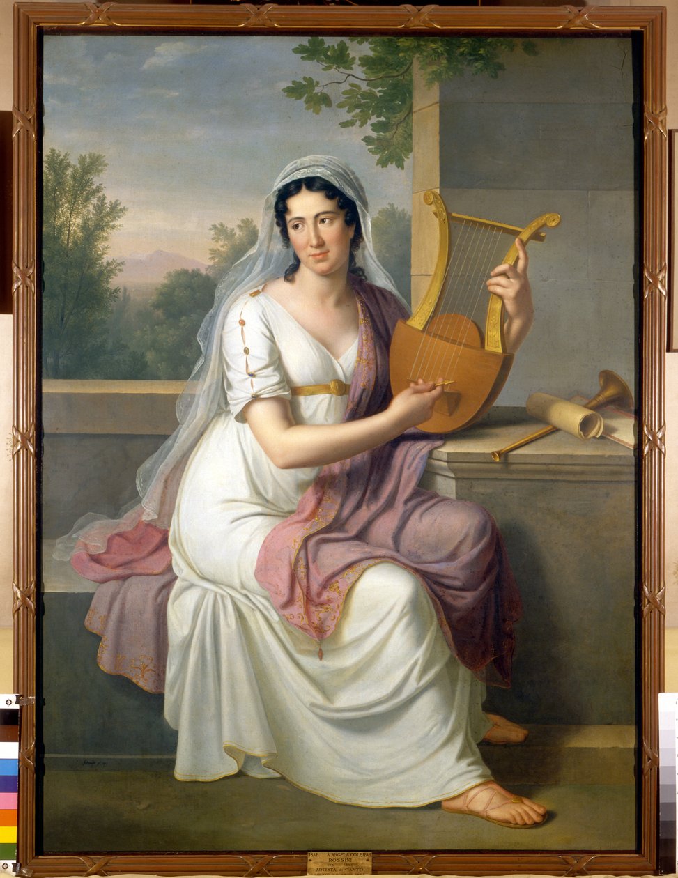 Portret van de Spaanse zangeres Isabelle Colbran (1785-1845) met een lier. Schilderij door Johan Heinrich Schmidt (1749-1829) 1817 Milaan, Museo del Teatro alla Scala door Johann Heinrich Schmidt