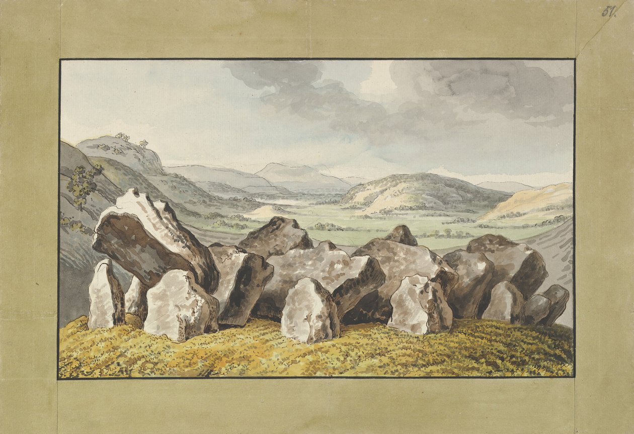 Een Prehistorische Stenen Cirkel op een Heuvel, een Uitgestrekt Landschap Daarachter, midden 18e-vroege 19e eeuw door Johann Heinrich Wilhelm Tischbein