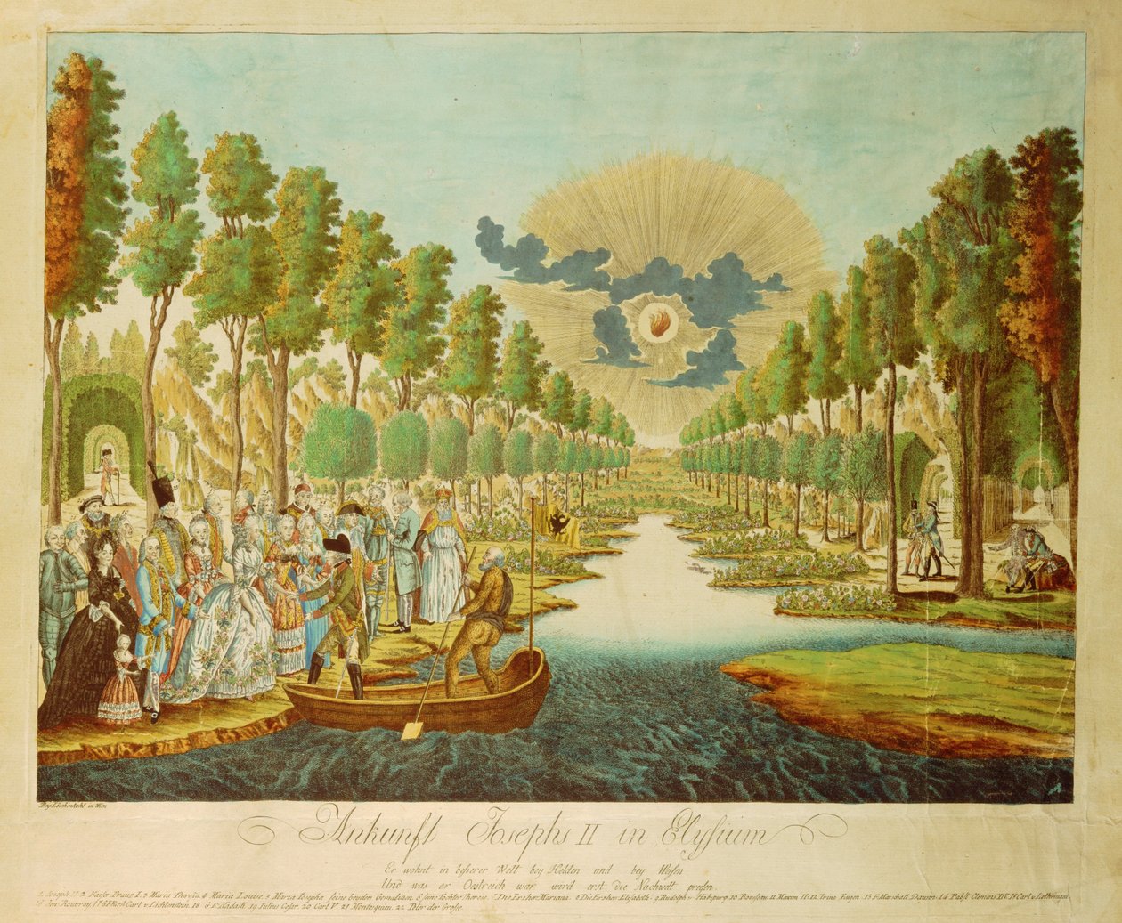 Aankomst van keizer Jozef in Elysium ... (gravure) door Johann Hieronymus Loeschenkohl