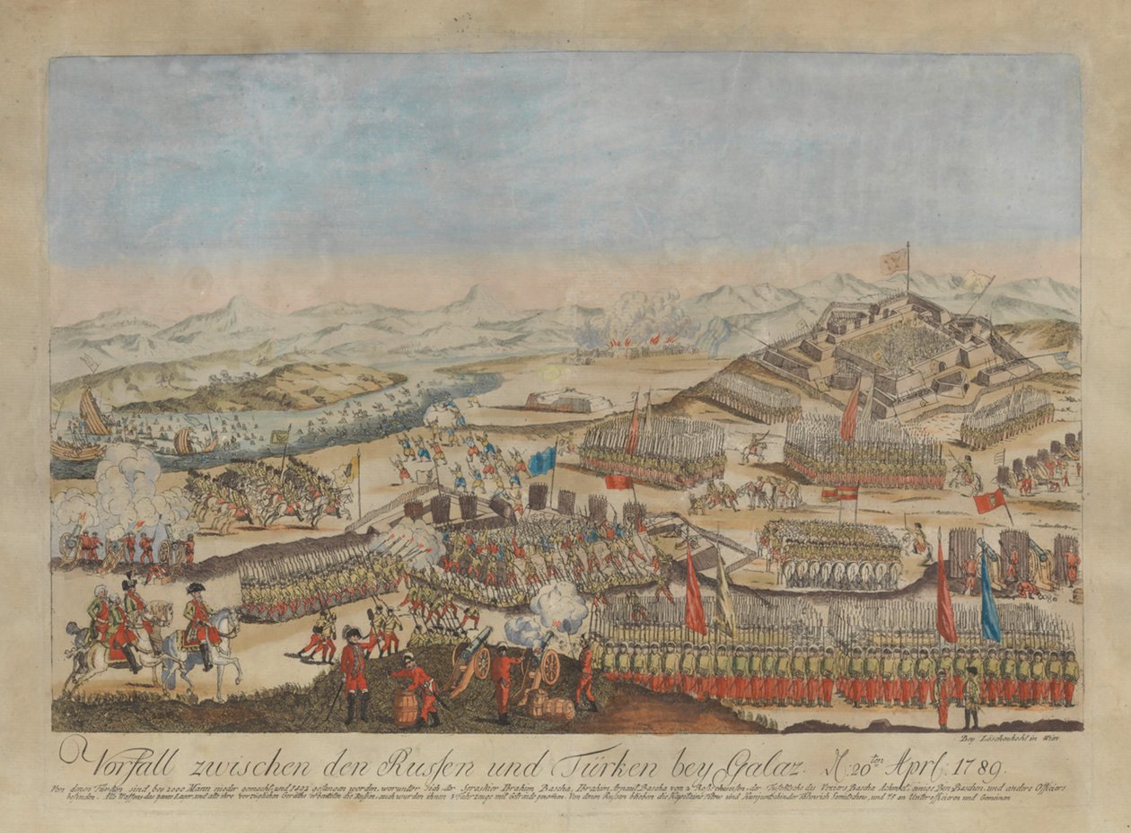 Incident tussen de Russische en Ottomaanse legers bij Galati op 20 april 1789 door Johann Hieronymus Loeschenkohl