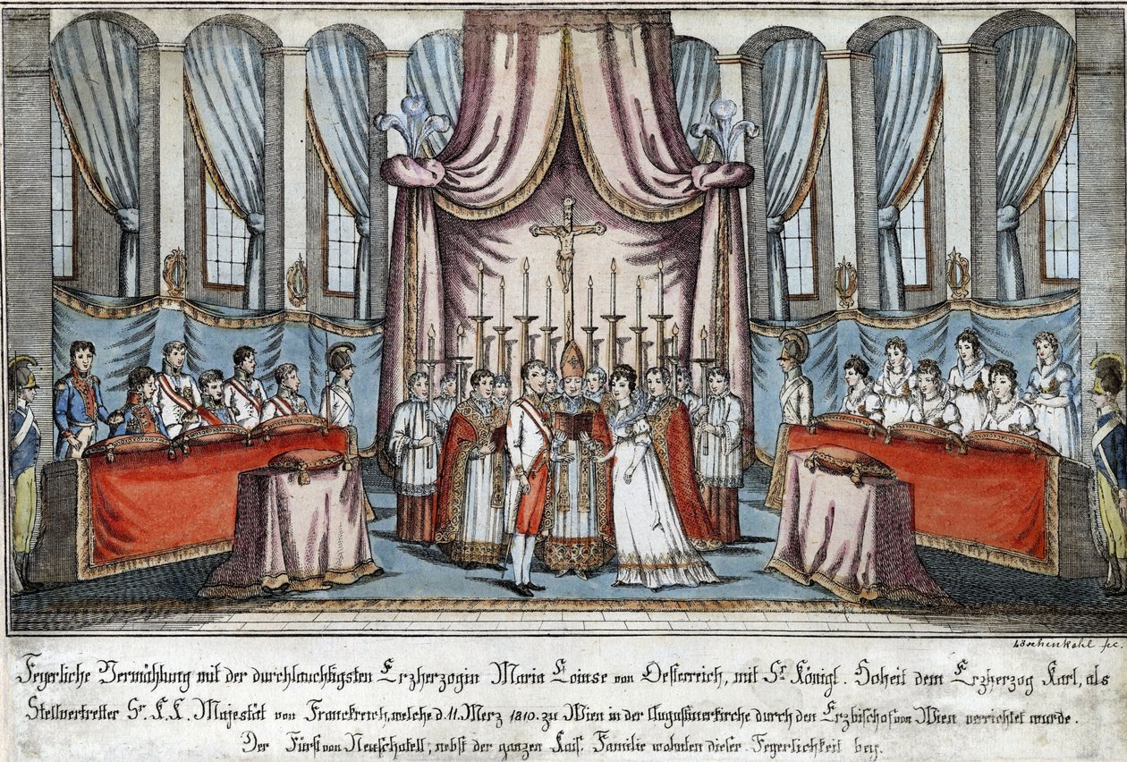 Marie-Louise trouwde met Napoleon bij volmacht in Wenen, met aartshertog Karel als plaatsvervanger voor Napoleon door Johann Hieronymus Loeschenkohl