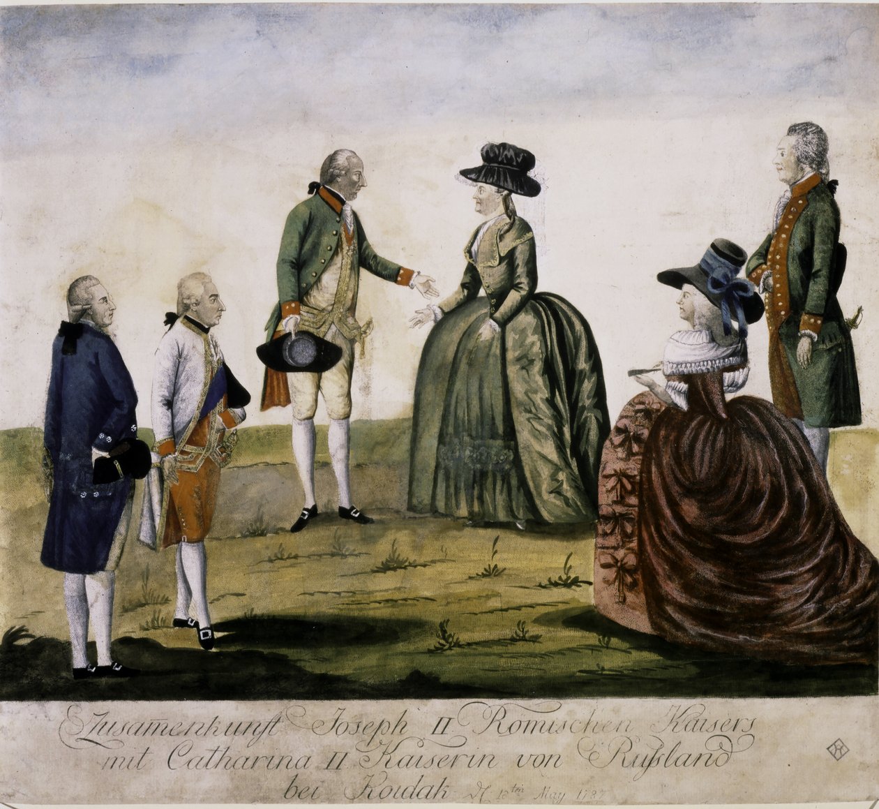 Ontmoeting van Catharina II en Jozef II aan de Dnjepr door Johann Hieronymus Loeschenkohl