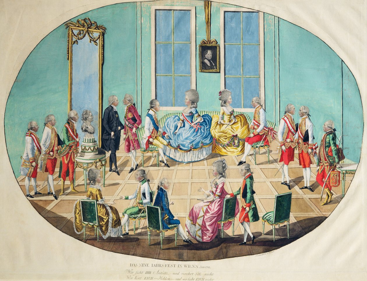 Nieuwjaarsviering in Wenen in 1782 door Johann Hieronymus Loeschenkohl