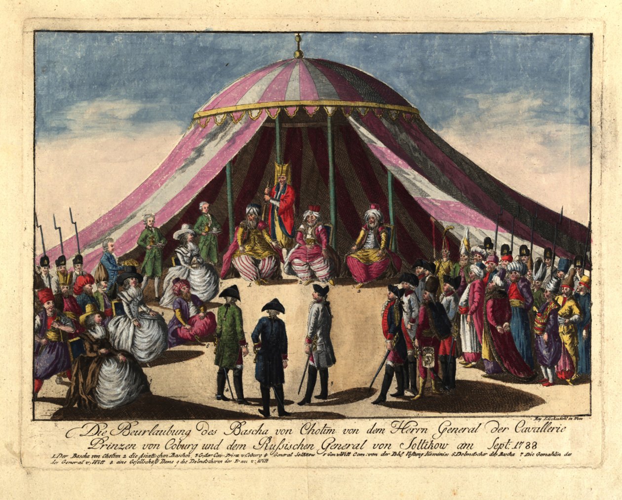 De afzetting van de Pasja van Khotyn door Prins Josias van Saksen-Coburg en Generaal door Johann Hieronymus Loeschenkohl