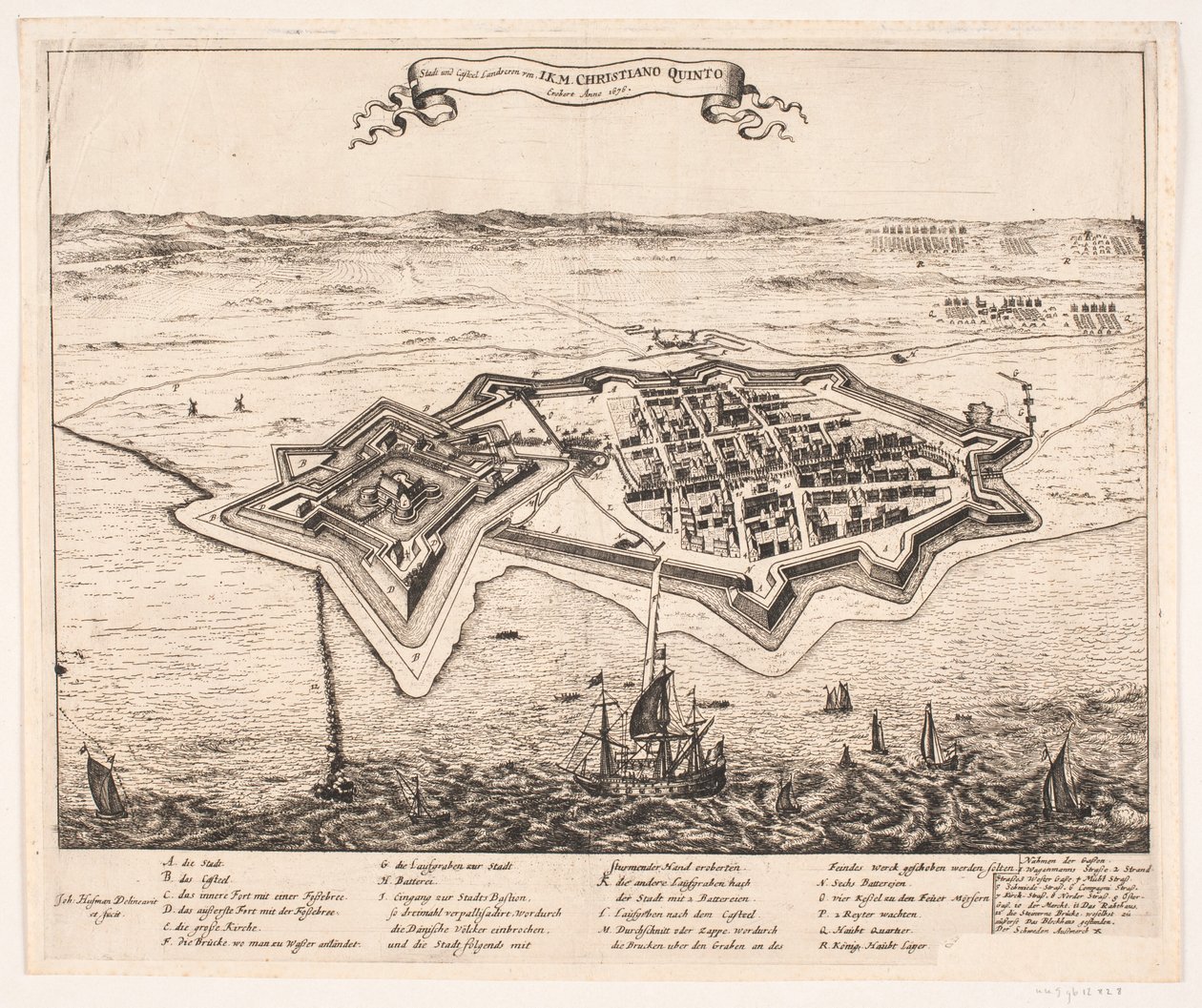 Stad en kasteel Landscron veroverd door I.K.M Christiano Quinto in het jaar 1676 door Johann Husman