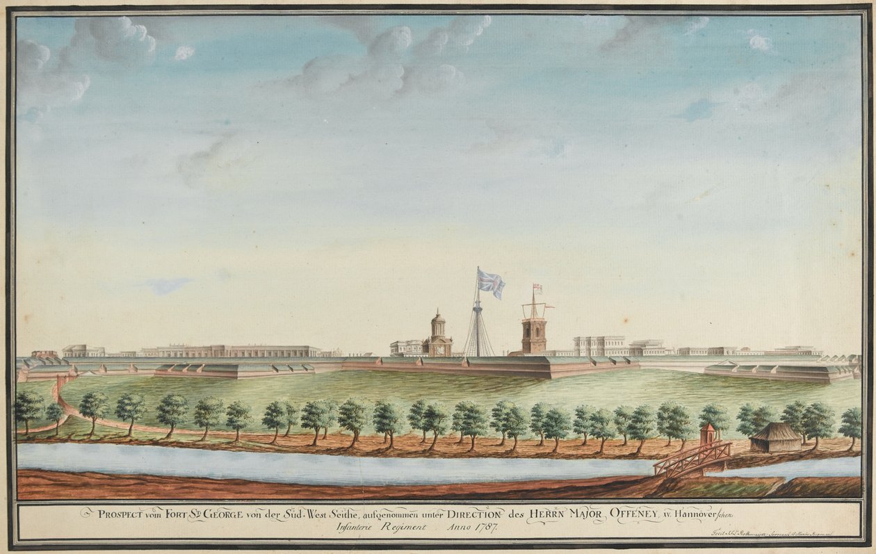 Prospect van Fort St George door Johann Jacob Ludewig Rothmeyer