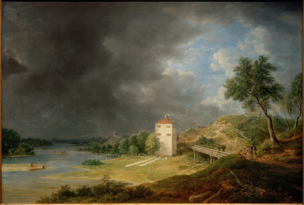 Isarlandschap bij Brunnhaus Brunnthal door Johann Jakob Dorner der Jüngere