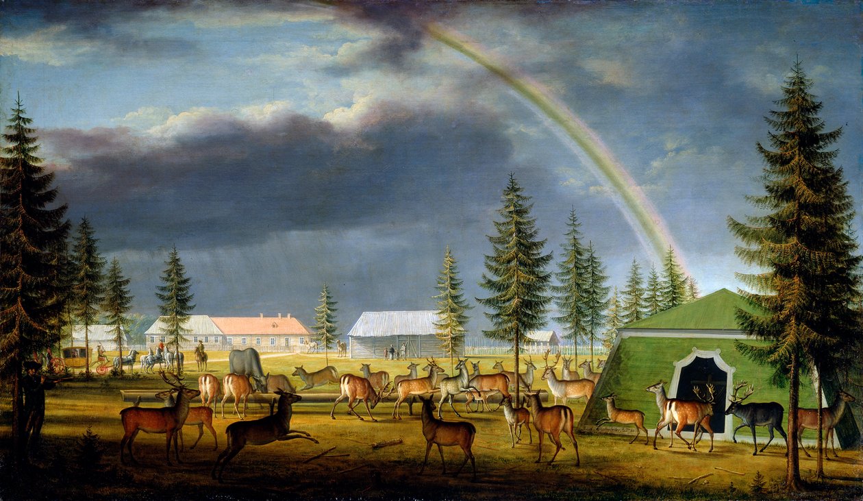 De menagerie in het Gatchina Paleispark, 1792 door Johann Jakob Mettenleiter