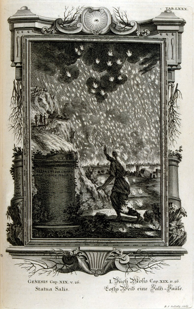 Lots vrouw verandert in een zoutpilaar door Johann Jakob Scheuchzer