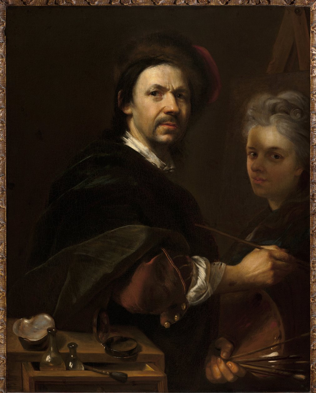 Zelfportret met vrouw door Johann Kupetzky