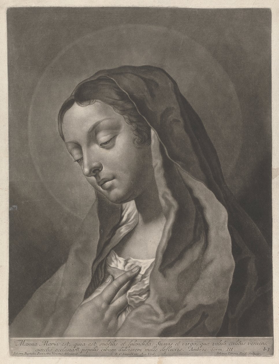 Manna maria est quia est subtilis et splendida suavis et virgo, quae veluti coelitus veniens, cunctis ecclesiaru populis cibum dulciorem melle defluxis door Johann Lorenz Haid