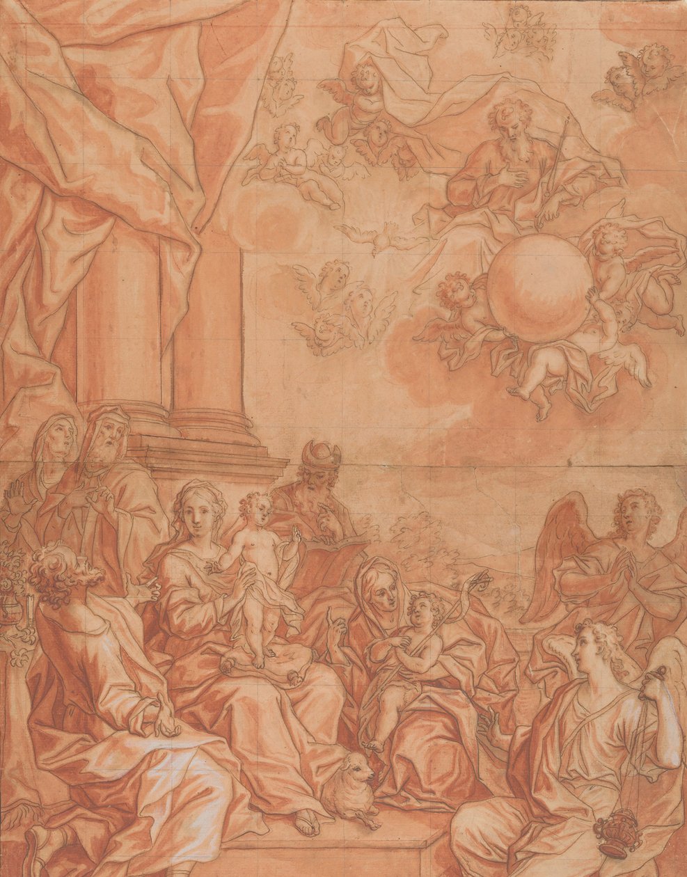 De Maagd en het Kind met Heiligen en Engelen, en God de Vader in de Hemel, midden 18e eeuw door Johann Lorenz Haid