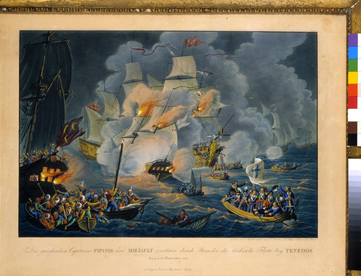 Slag bij Tenedos, 27 okt 1822 (ets) door Johann Lorenz Rugendas