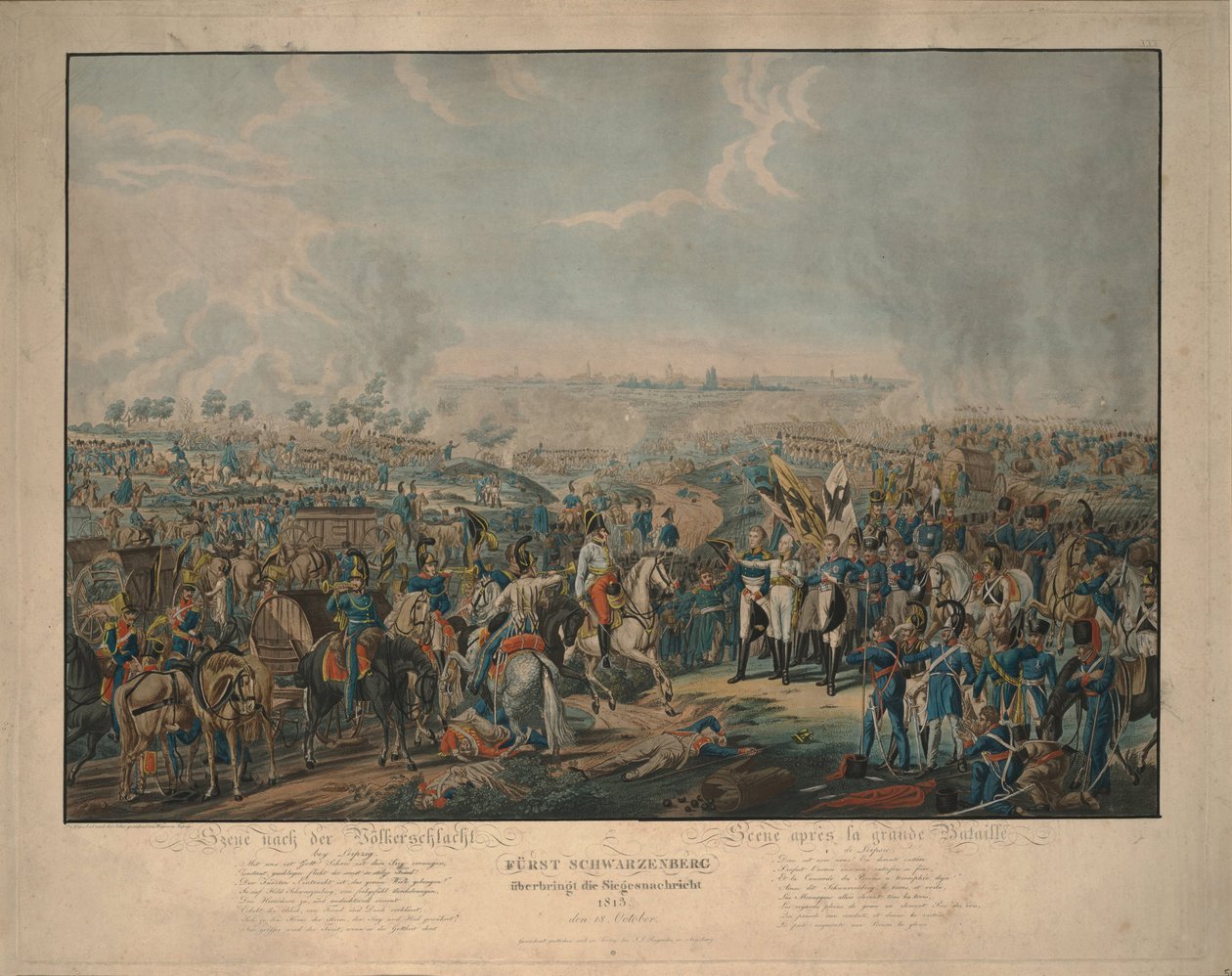 Na de Slag bij de Volkeren: Prins Schwarzenberg brengt nieuws van de overwinning op 18 oktober 1813 door Johann Lorenz Rugendas the Younger