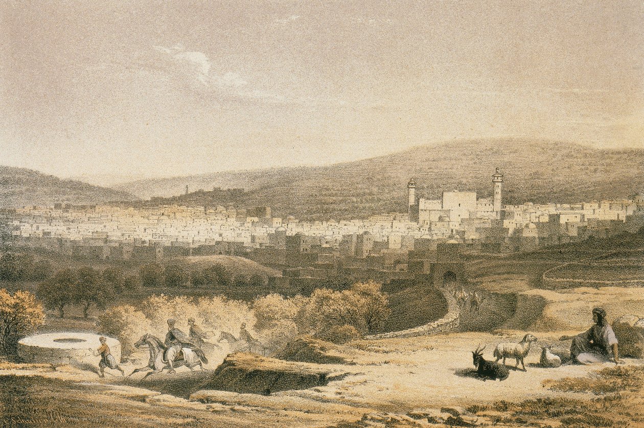 Gezicht op Bethlehem. Ets door Bernatz et alii - Steinkopk J.F. Editore door Johann Martin Bernatz