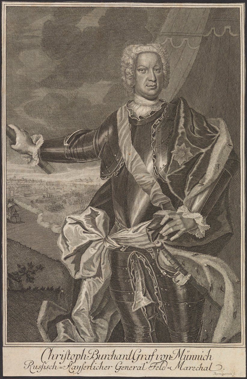 Portret van Graaf Burkhard Christoph von Münnich door Johann Martin Bernigeroth