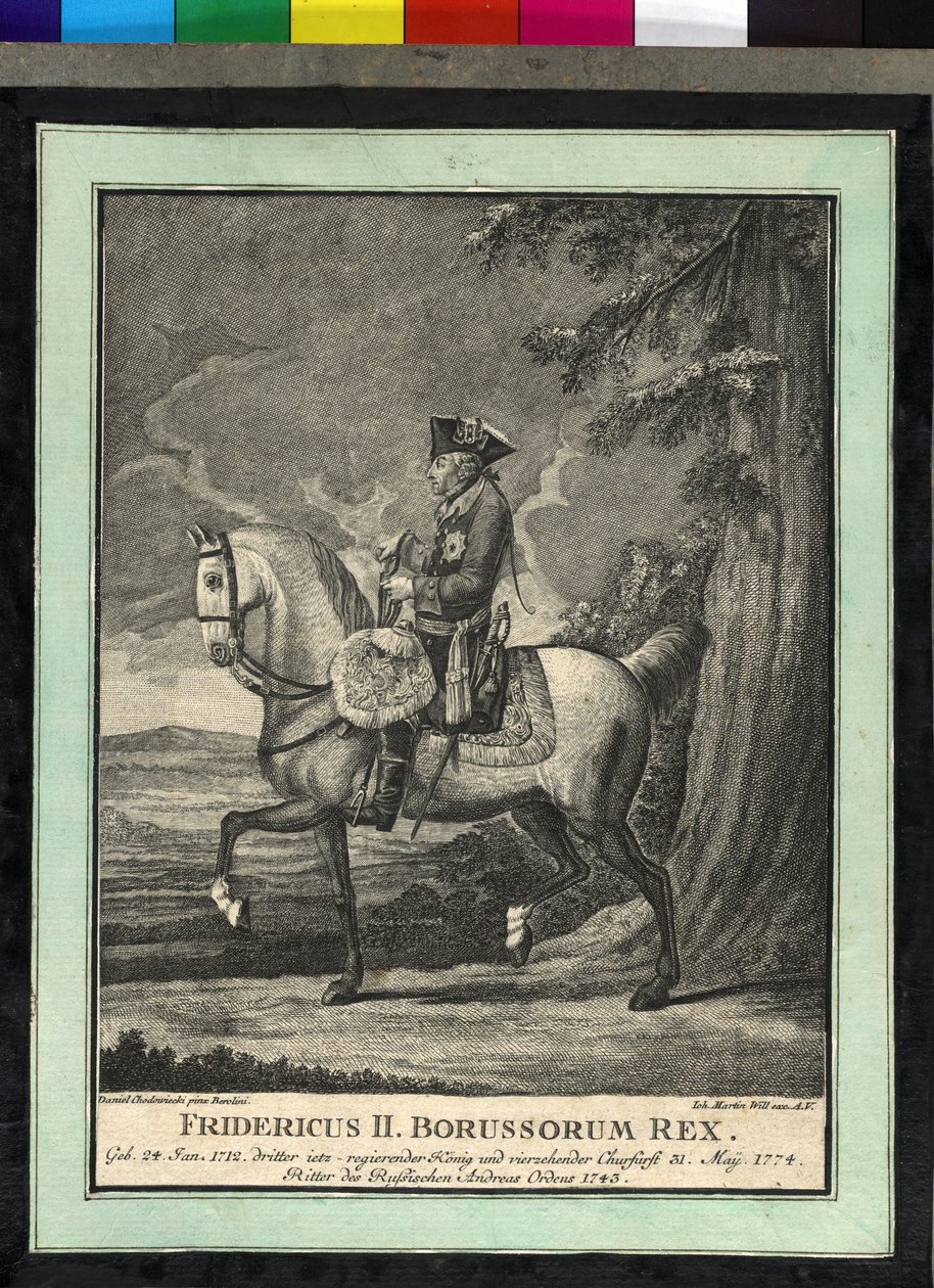 Frederik II van Pruisen te paard door Johann Martin Will