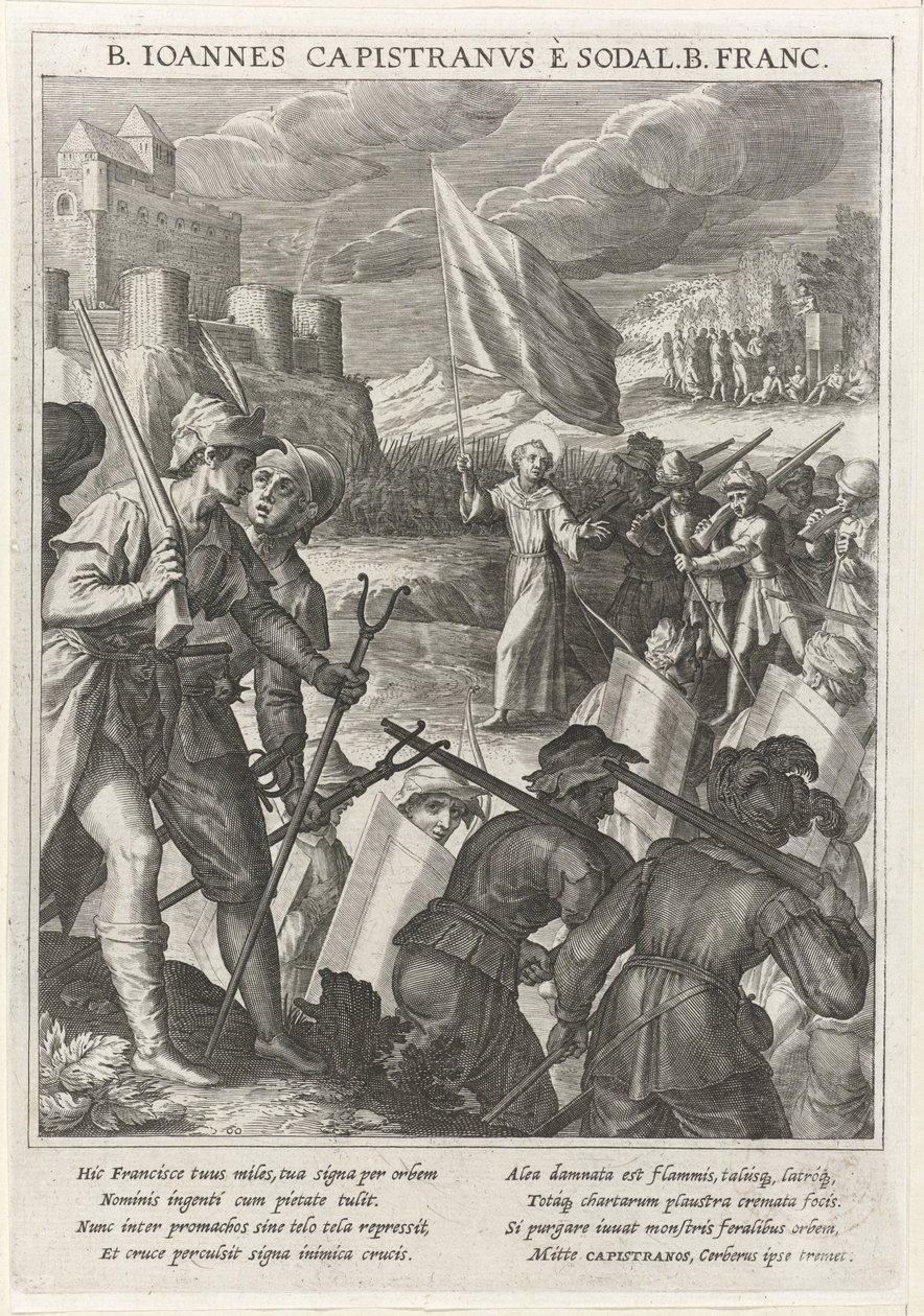 Sint Jan van Capistrano leidt de christelijke troepen in het beleg van Belgrado, 1615 door Johann Matthias Kager