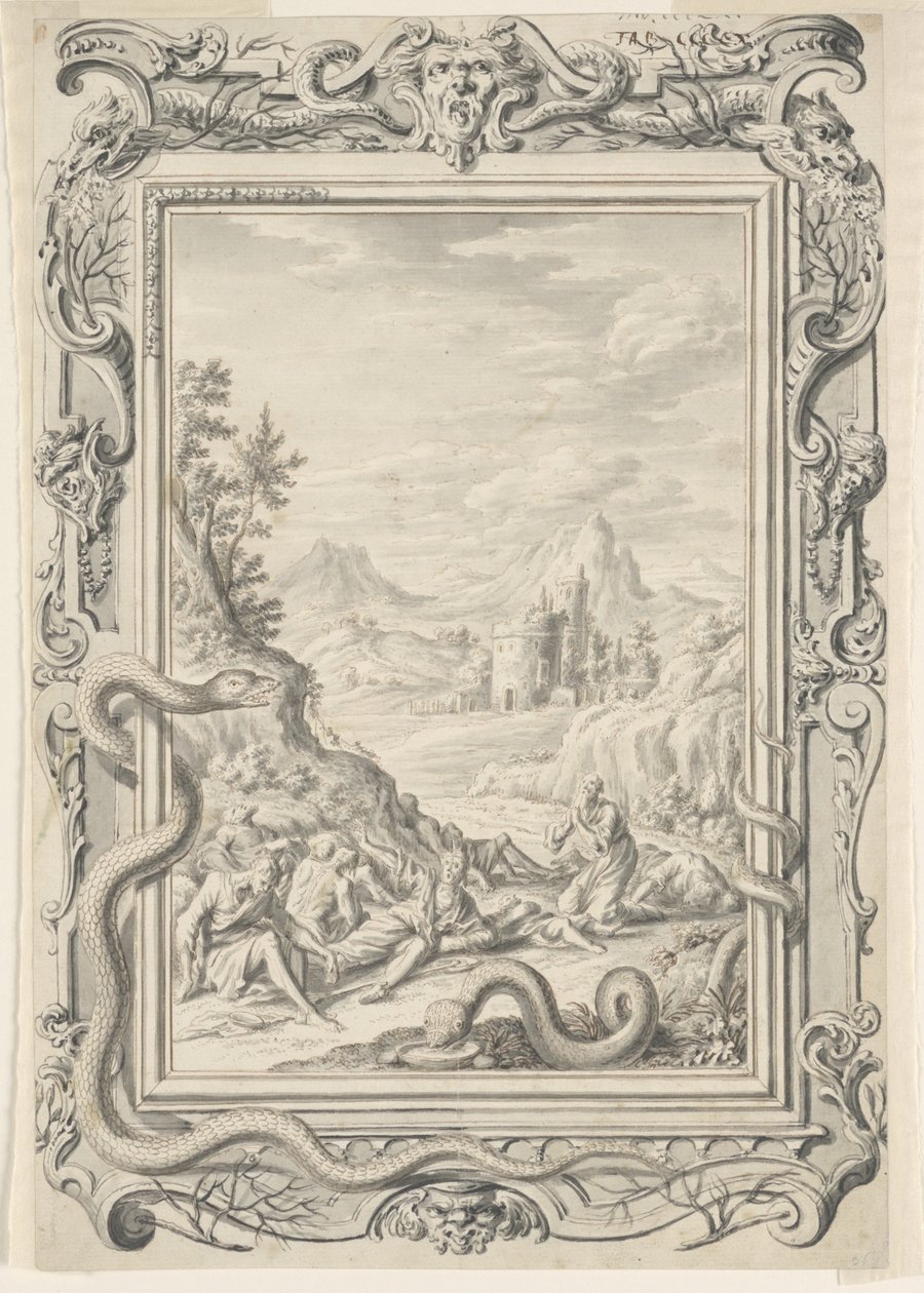Studie voor Slangen Gestuurd om de Zondaars te Vernietigen, Plaat 360, Physica Sacra door Johann Melchior Füssli