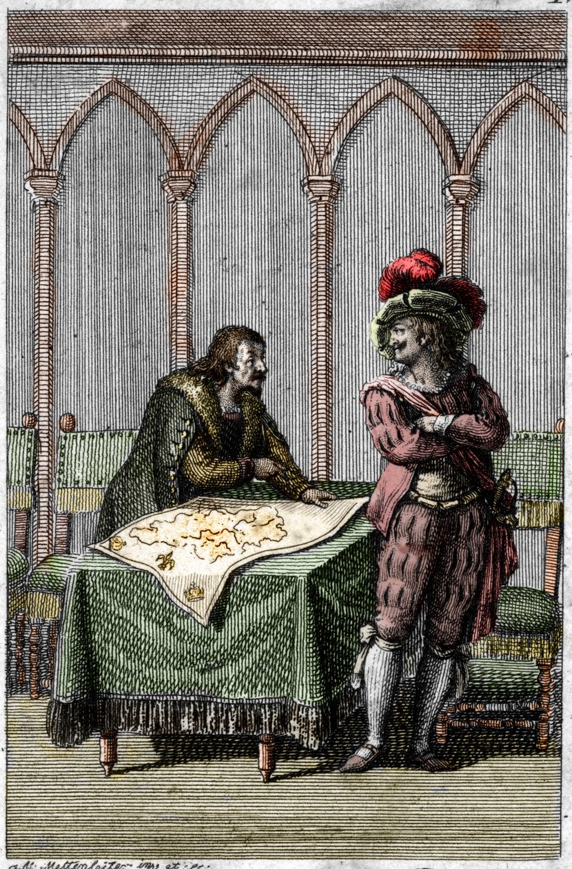 Keizer Albert I van Habsburg (1255-1308) bestudeert de kaart van Frankrijk ten tijde van het conflict tussen paus Bonifatius VIII en koning Filips IV van Frankrijk door Johann Michael Mettenleiter
