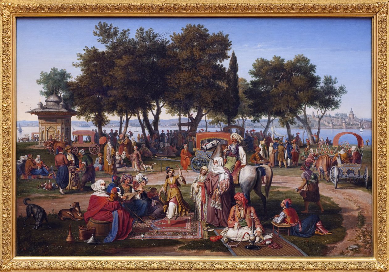 Zoetwater van Azië in Constantinopel (het huidige Istanbul, Turkije). Schilderij door Johann Michael Wittmer (1802-1880) door Johann Michael Wittmer