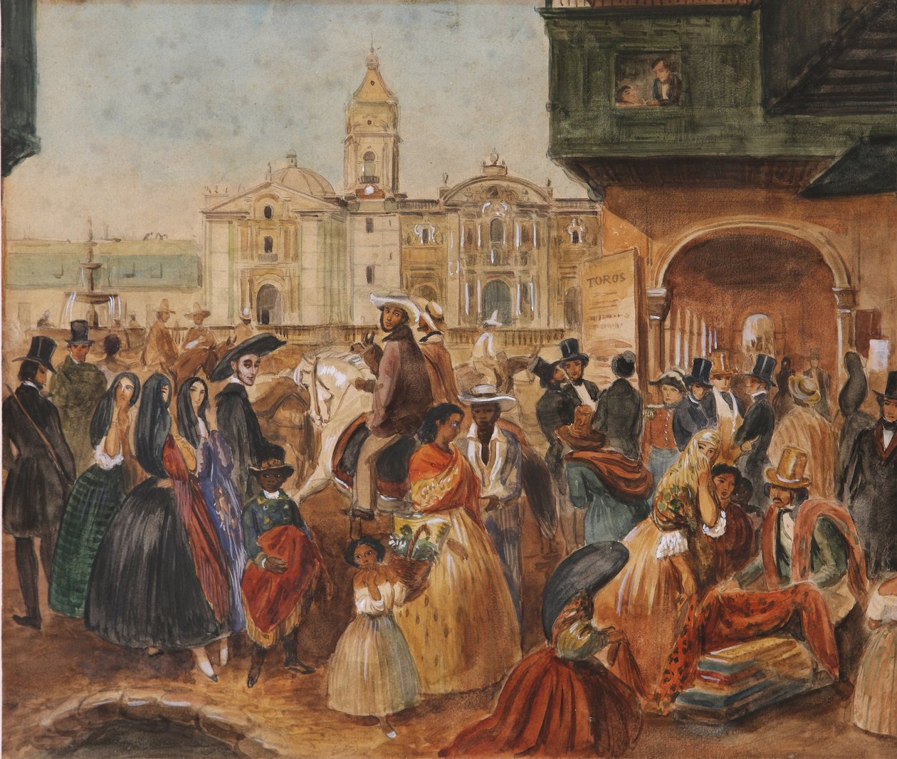 Studie voor het hoofdplein van Lima door Johann Moritz Rugendas