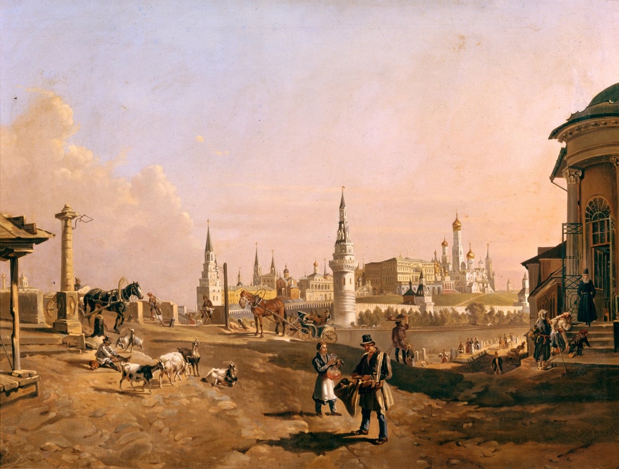 Uitzicht op de Bolshoy Kamenny-brug en het Kremlin vanuit Zamoskvorechye, 1837 door Johann Nepomuk Rauch