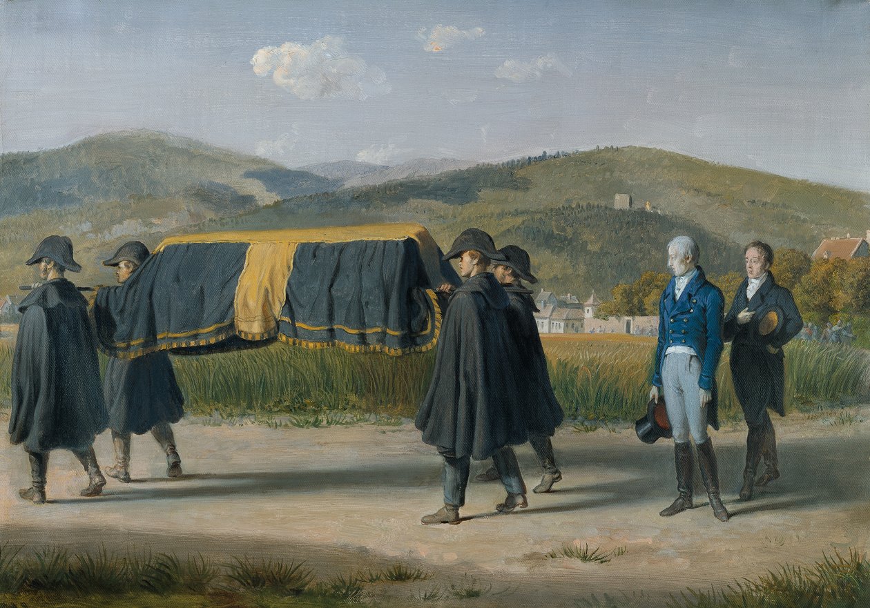 Keizer Franz I van Oostenrijk volgt de kist van een arme door Johann Peter Krafft