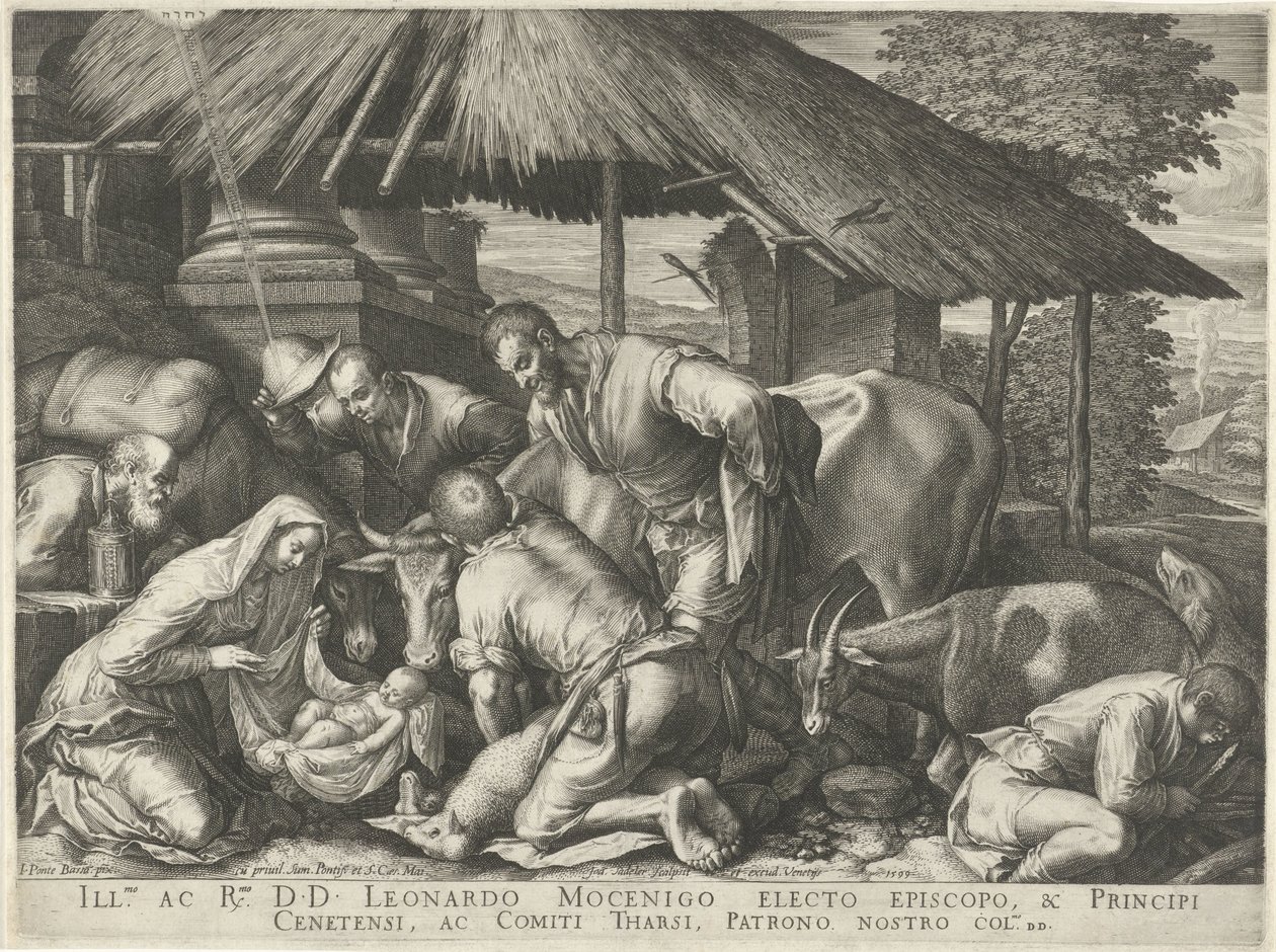 Aanbidding der herders met slapende herdersjongen door Johann Sadeler (I)