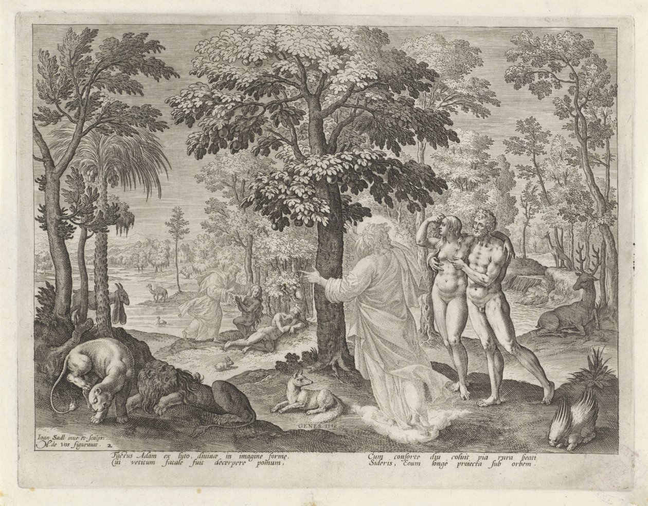 Adam en Eva in het paradijs door Johann Sadeler (I)