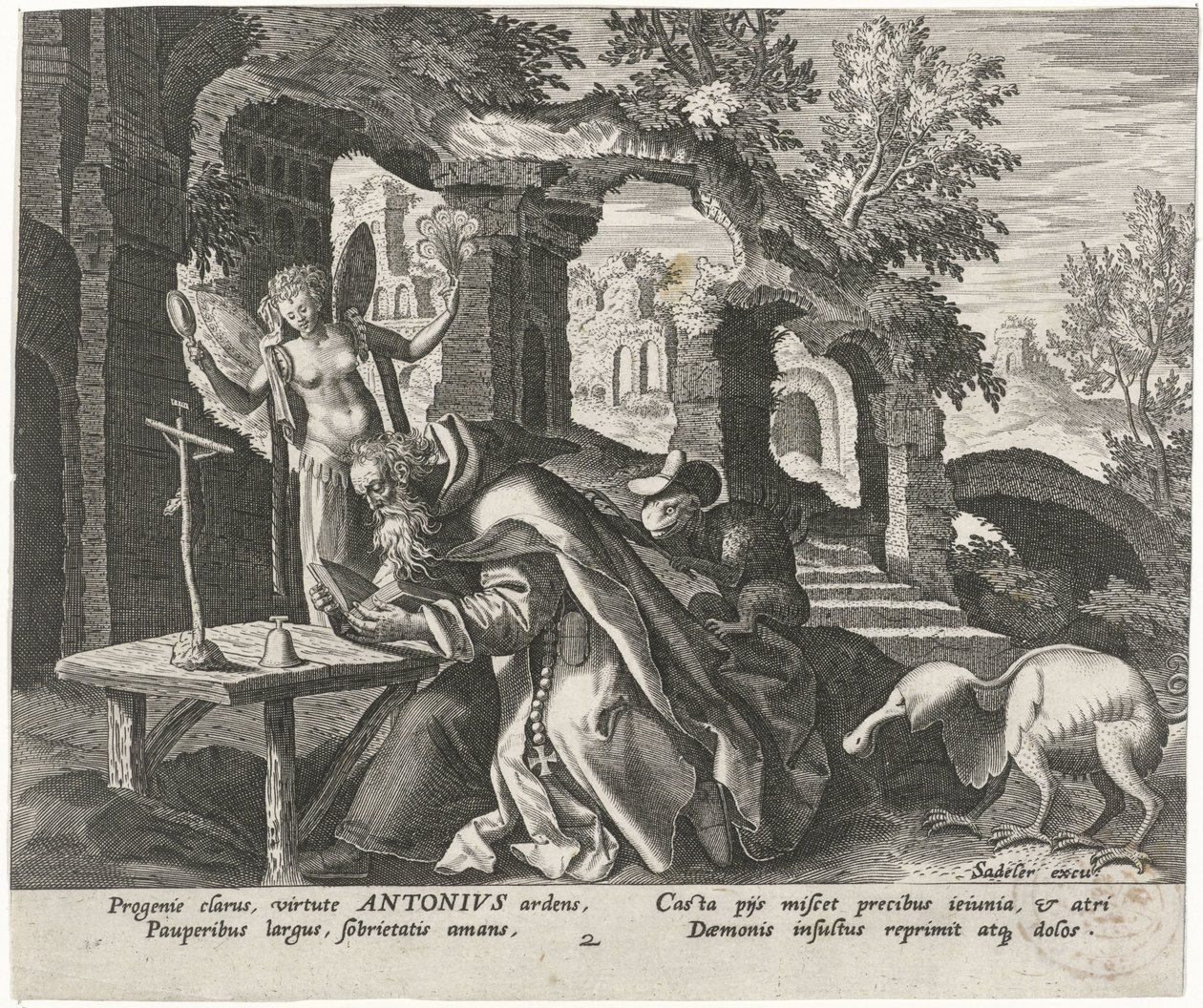 Antonius de Grote als kluizenaar door Johann Sadeler (I)