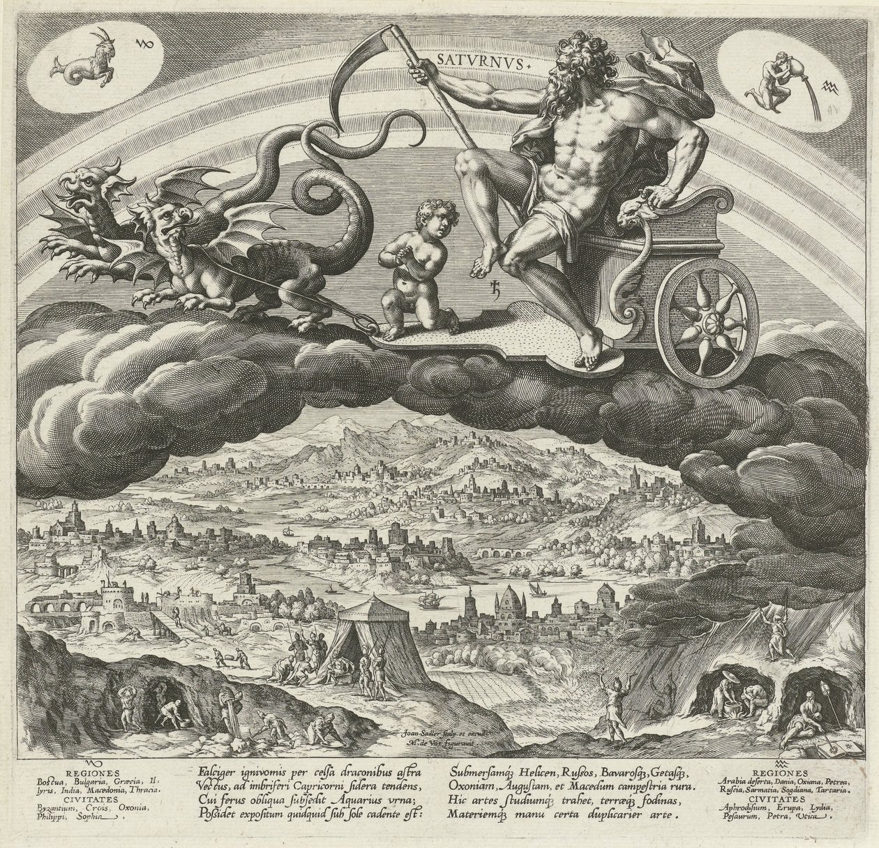 De planeet Saturnus en zijn invloed op de wereld door Johann Sadeler (I)