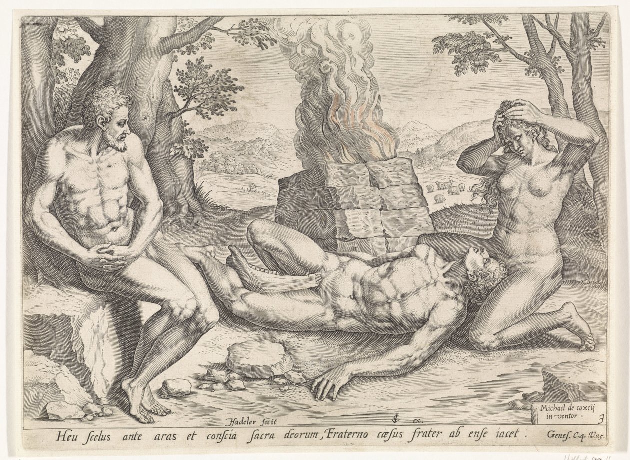Eva treurt om de dood om Abel (Geschiedenis van Kain en Abel) door Johann Sadeler (I)