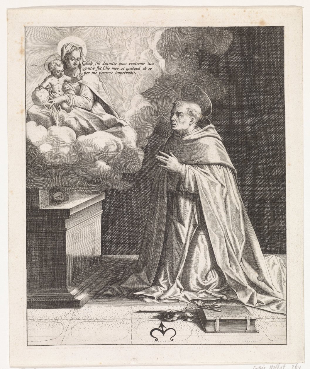 Heilige Hyacinthus aanbidt Maria met het Christuskind door Johann Sadeler (I)