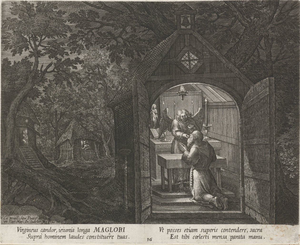 Heilige Maglor als kluizenaar door Johann Sadeler (I)