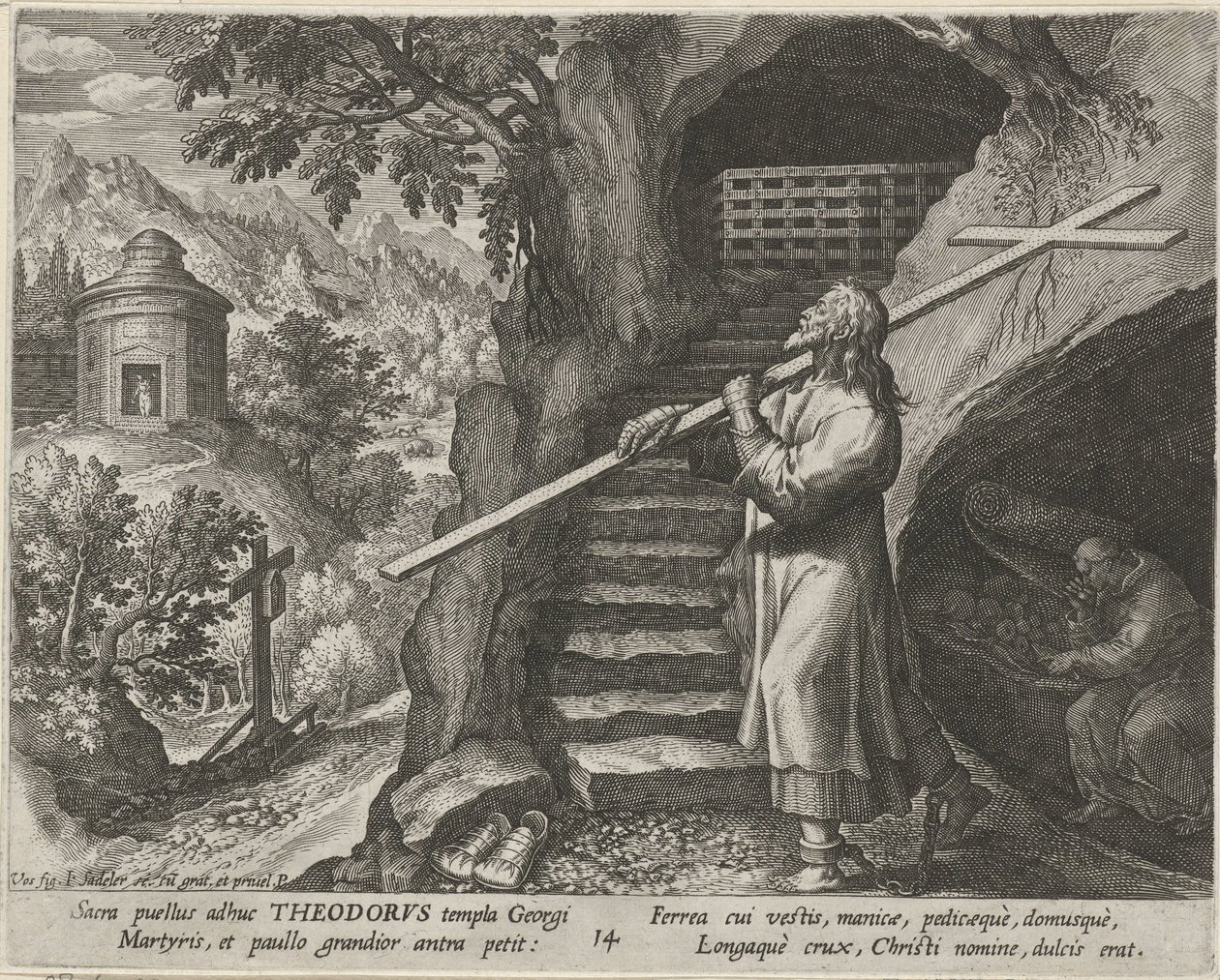 Heilige Theodorus Tiro als kluizenaar door Johann Sadeler (I)
