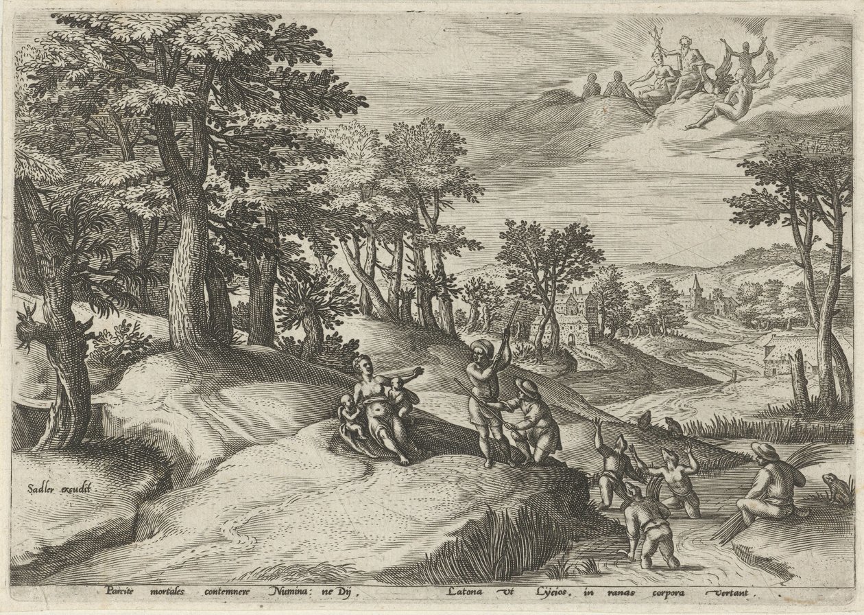 Leto (Latona) verandert de Lyciërs in kikkers door Johann Sadeler (I)