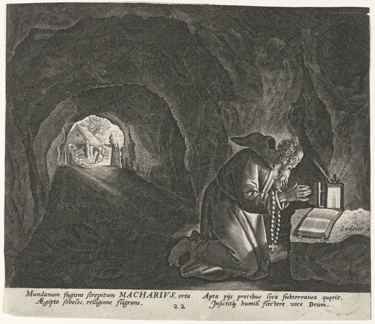 Macarius van Egypte als kluizenaar door Johann Sadeler (I)