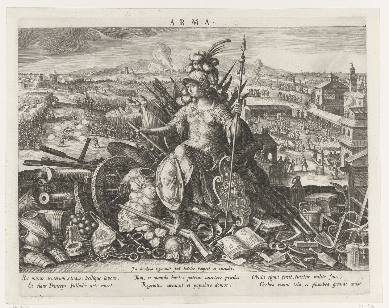 Minerva als patrones van de krijgskunst door Johann Sadeler (I)