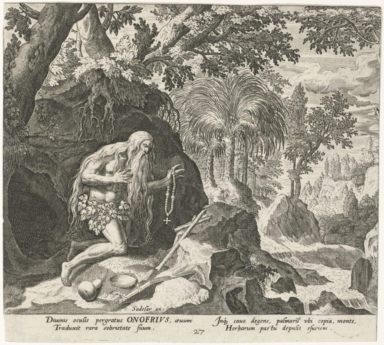 Onyphrius de Grote als kluizenaar door Johann Sadeler (I)