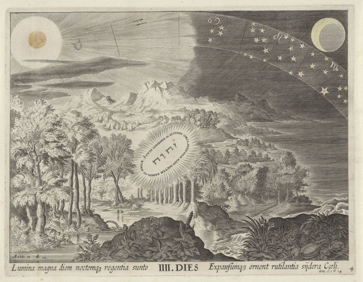 Schepping van de zon, de maan en de sterren door Johann Sadeler (I)