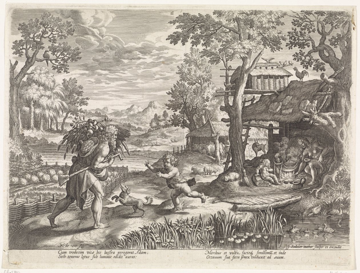 Set begroet Adam bij diens terugkomst van het veld door Johann Sadeler (I)