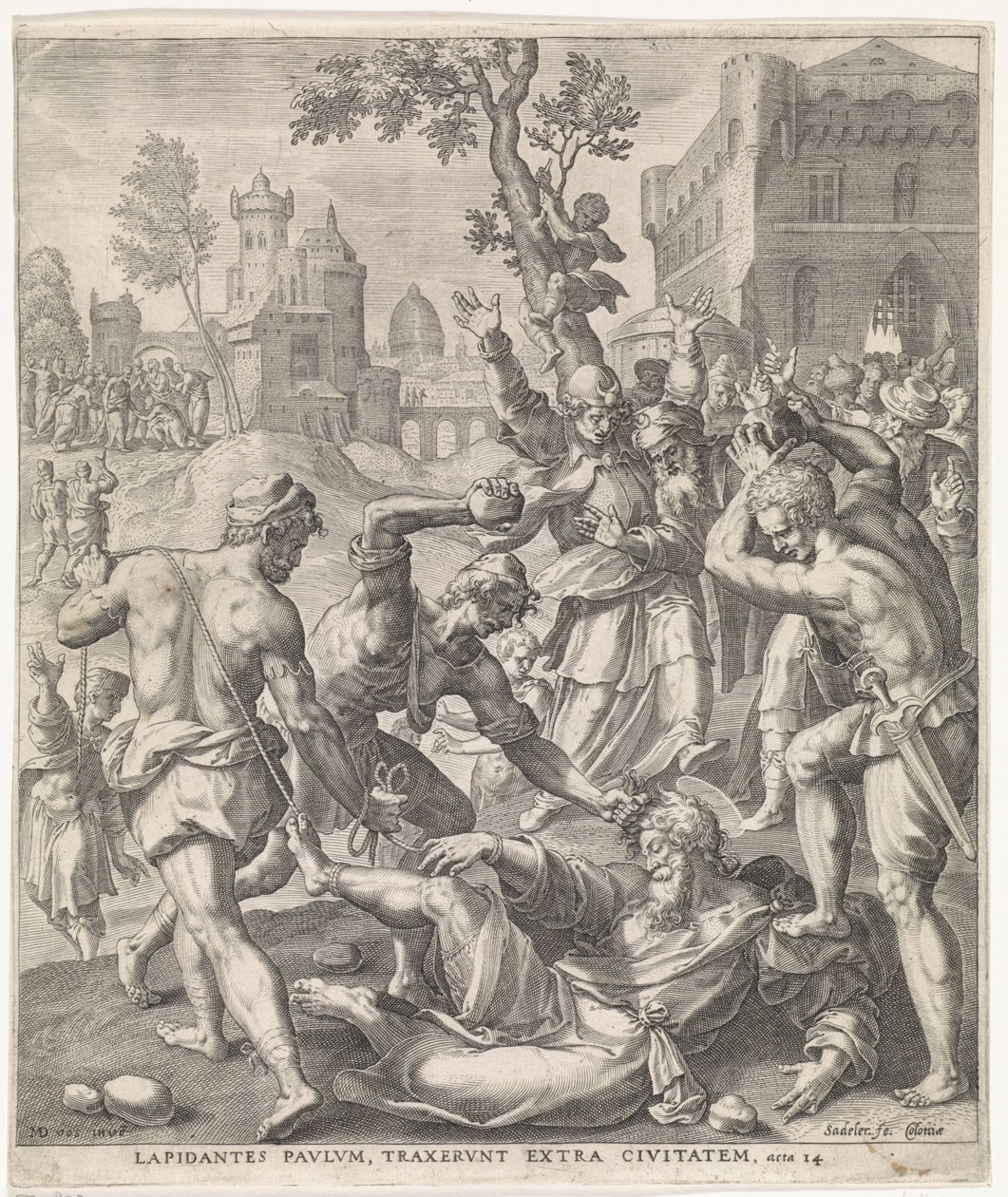 Steniging van de apostel Paulus (Handelingen van de apostelen) door Johann Sadeler (I)