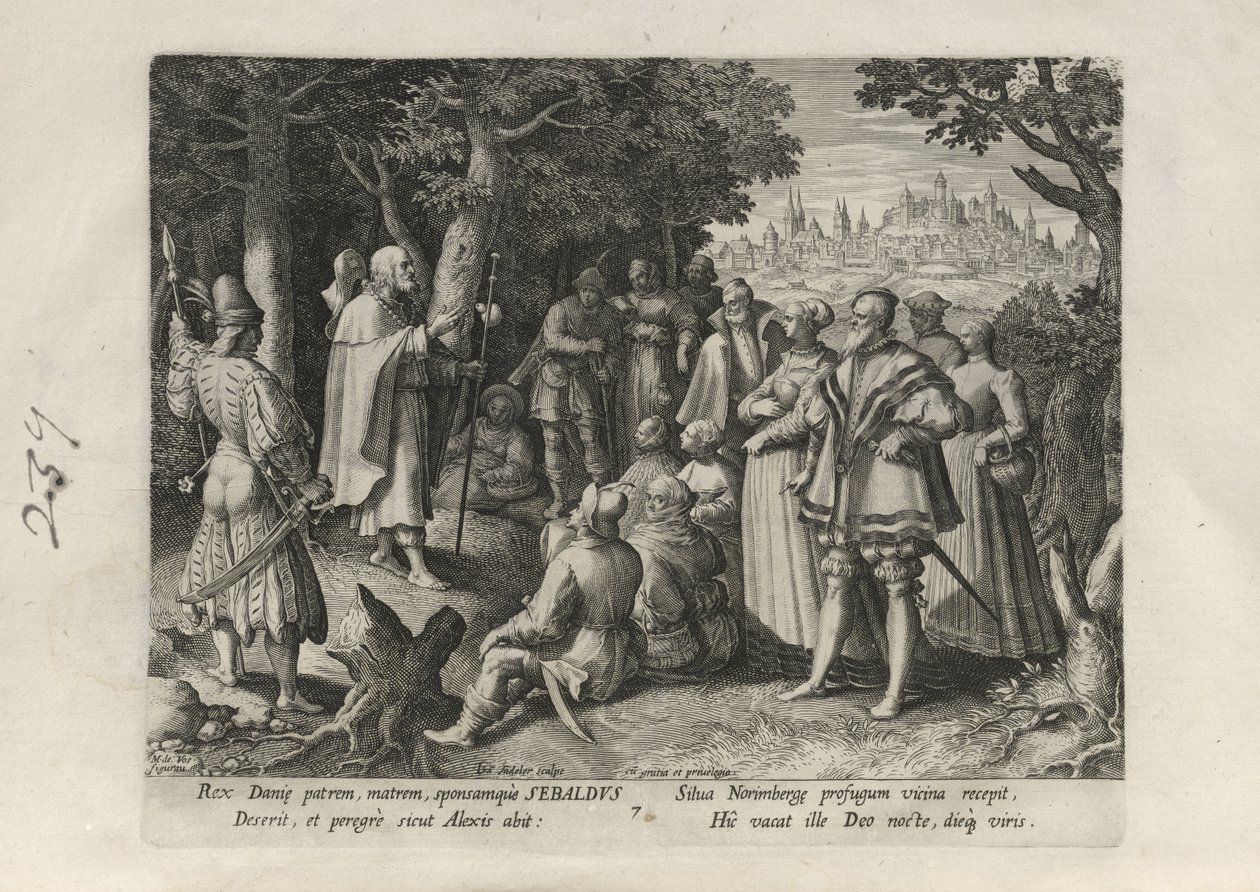 Sebaldus, pl. 7 van 25 uit de serie Trophaeum Vitae Solitariae (Mannelijke kluizenaars) door Johann Sadeler I