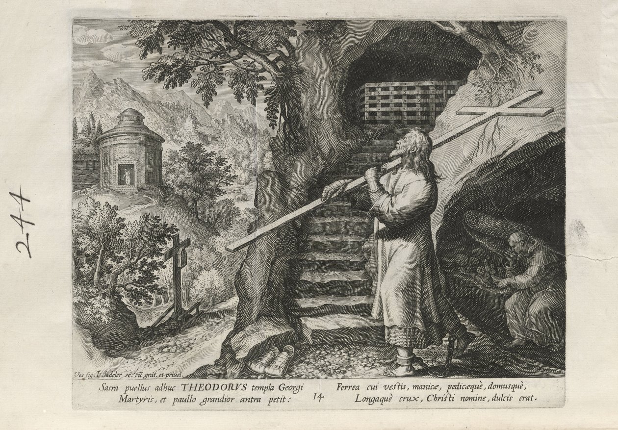 Theodorus, plaat 14 van 25 uit de serie Trophaeum Vitae Solitariae (mannelijke kluizenaars) door Johann Sadeler I