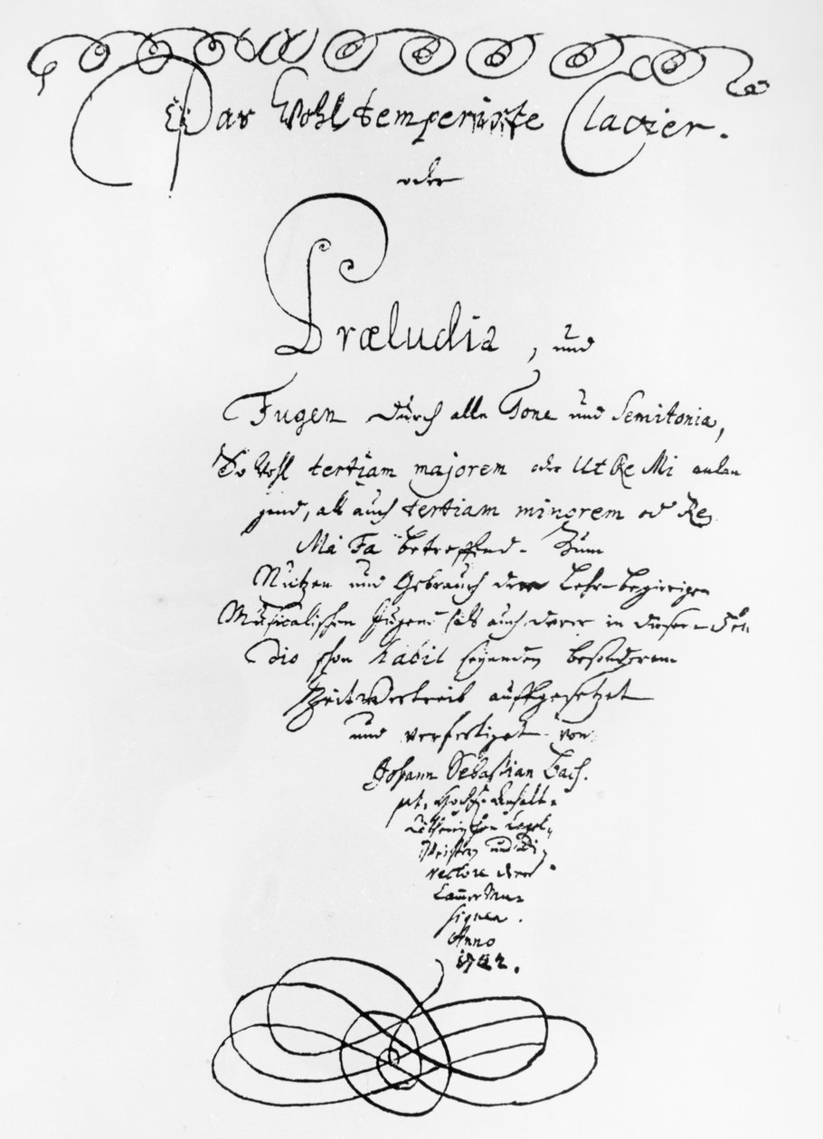 Handgeschreven Titelpagina van Het Wohltemperierte Klavier, 1722 door Johann Sebastian Bach